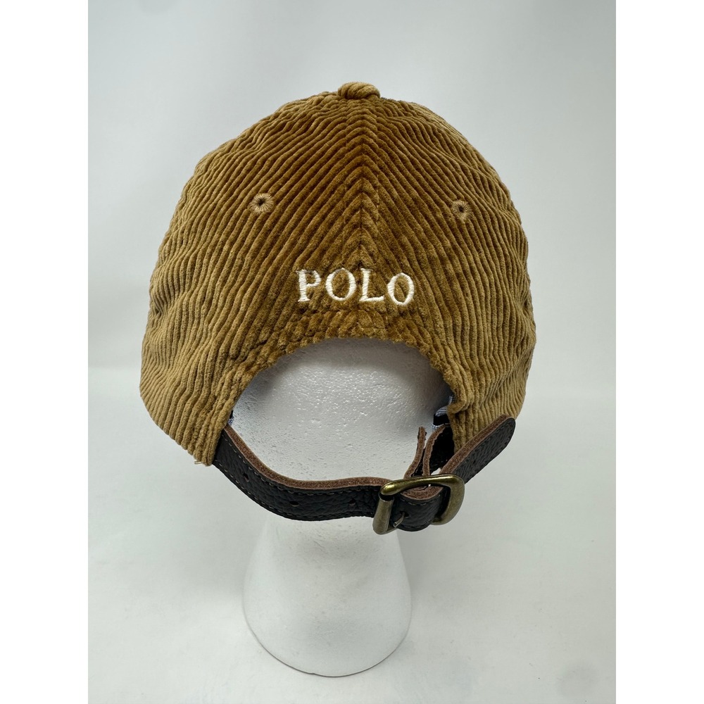 Polo Ralph Lauren Tan Brown Corduroy Baseball Cap Leather Strap Hat Mens - Picture 2 of 12